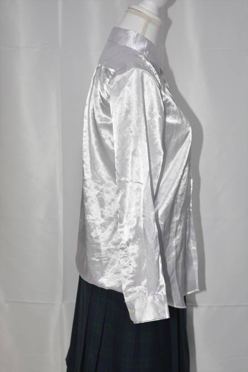 つるつる 光沢 すべすべ サテン シャツ Mサイズ 白 ホワイト 吹奏楽 発表会 コスプレ 制服 ブラウス_7