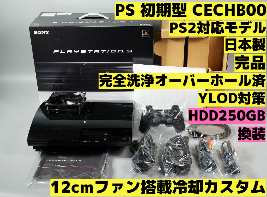 完全洗浄OH済】【12cmファン搭載 YLOD対策済】【HDD250GB換装】PS3 