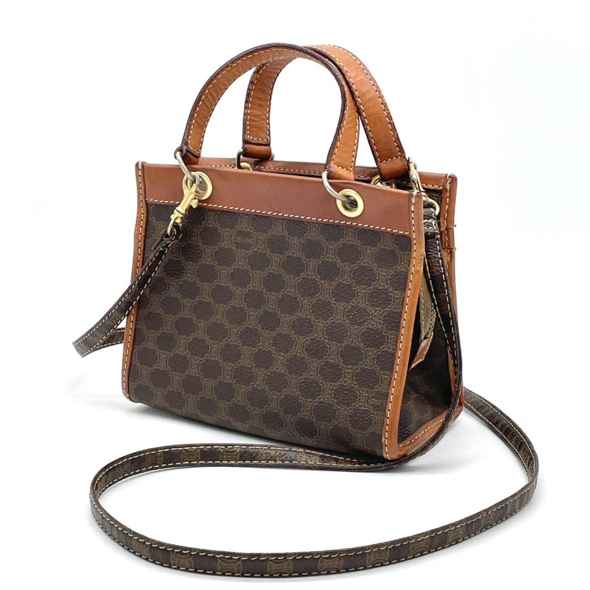 1円 CELINE セリーヌ マカダム柄 ブラゾン ブラウン 2way ミニ 