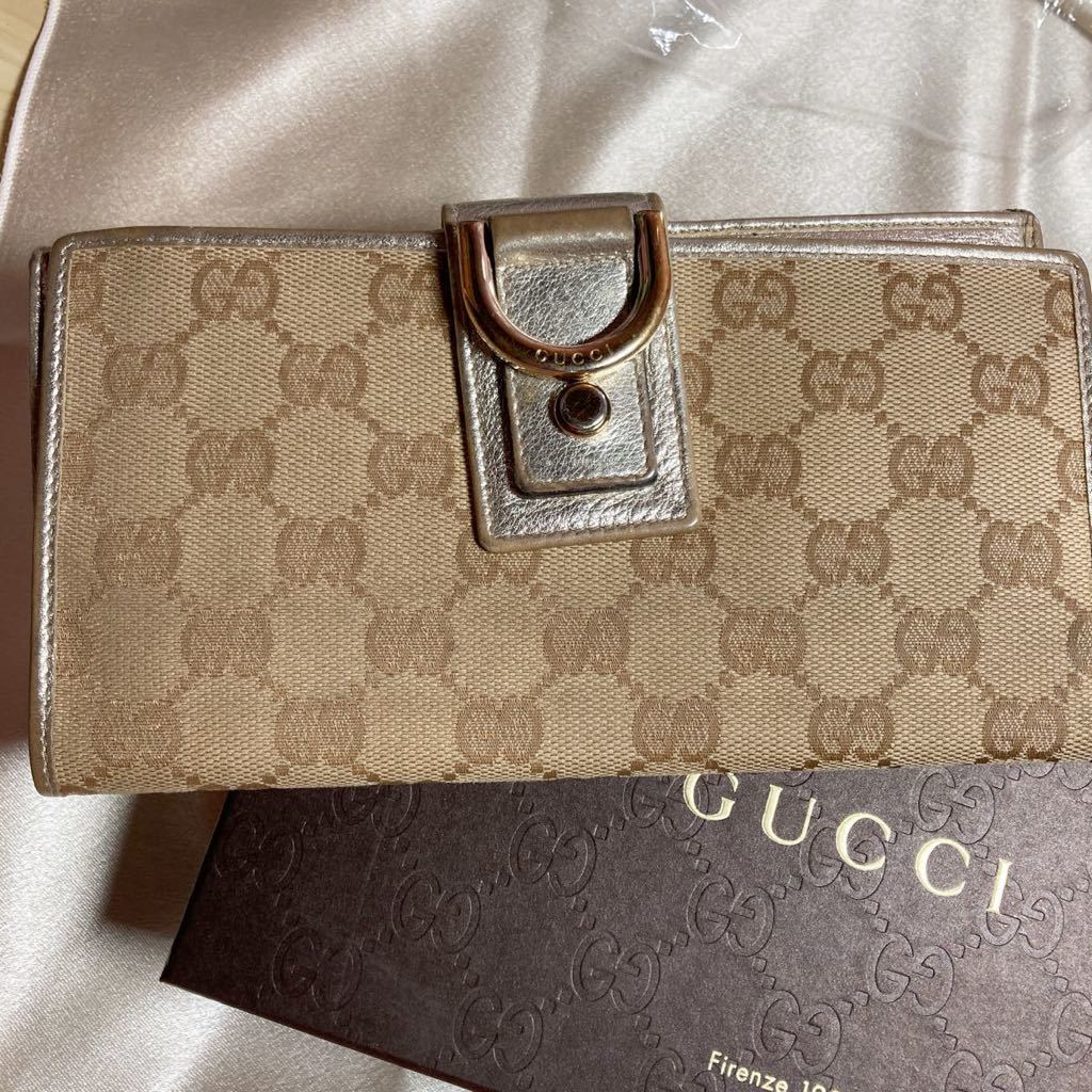 GUCCI グッチ 長財布 ブラウン ゴールド金具 ダブルホック ロゴ 