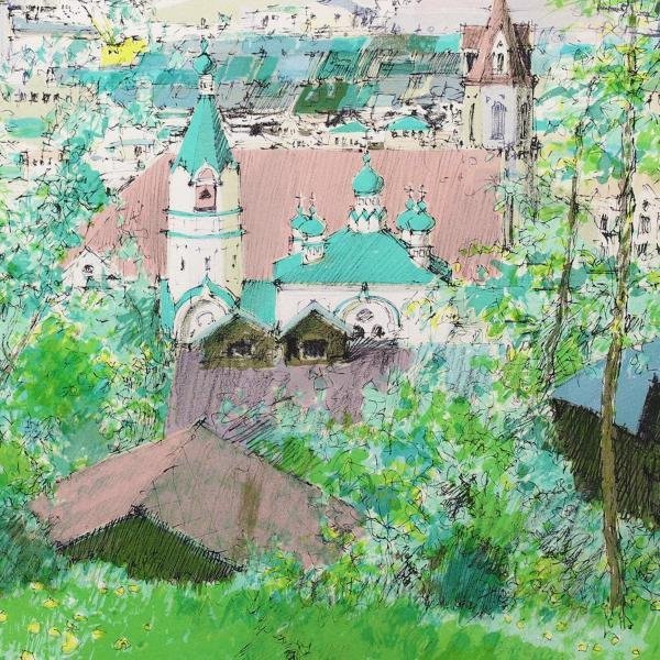 真作】【WISH】小田切訓 リトグラフ 10号 直筆サイン 〇現代巨匠 風土