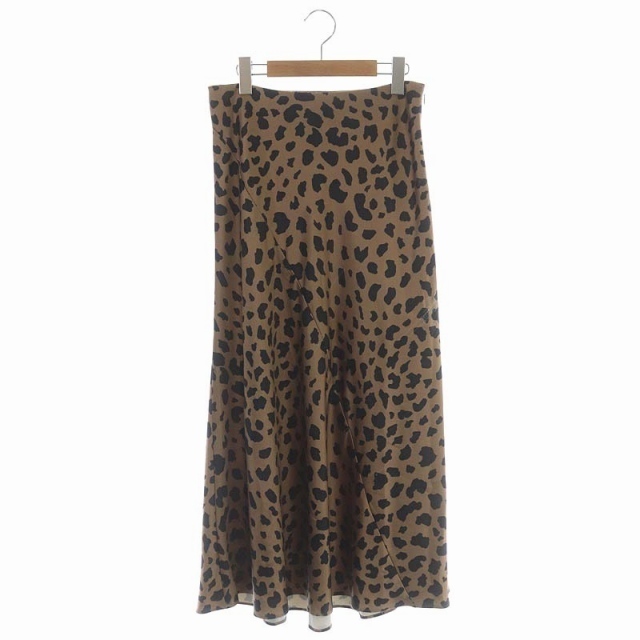 ザニューハウス THE NEWHOUSE CARNOT SKIRT レオパード サテンスカート ロング フレア S 茶 黒 ブラウン ブラック /CM ■OS レディース