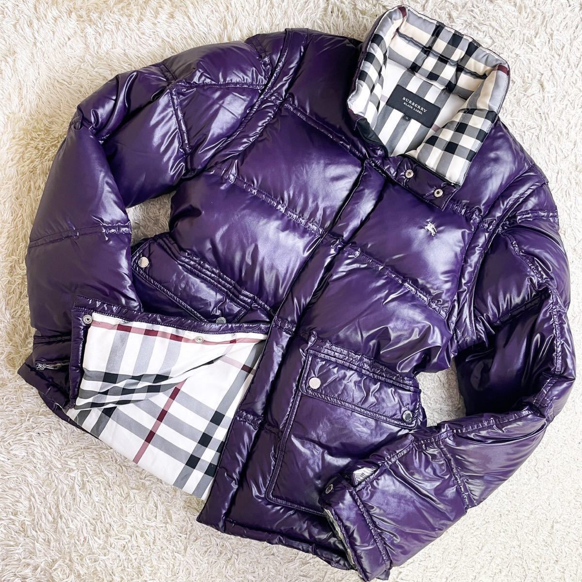 最新作，SALE 超 LL バーバリーブラックレーベル 最高級の極暖 BURBERRY BLACK LABEL ダウンジャケット ホース刺繍 ノバチェック パープル 紫(ジャケット、上着)｜売買されたオークション情報、yahooの商品情報 男性用