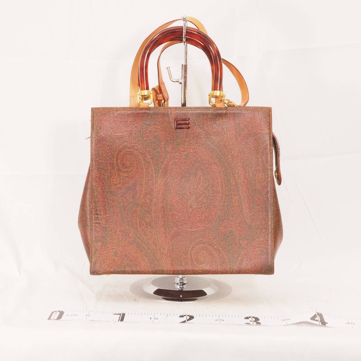 エトロ ETRO Milano PVC×レザー ブラウン ペイズリー柄 ゴールド金具