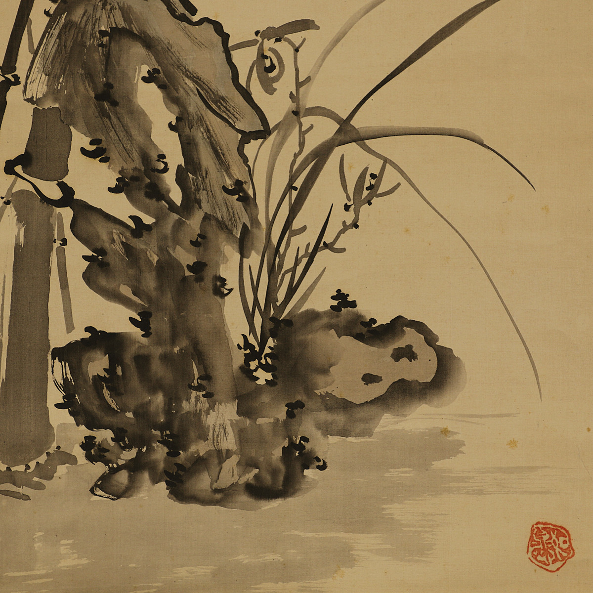 H2436 【富岡鉄斎】 号鉄崖 肉筆 絹本 竹図 掛軸／箱付 美品！z 富岡