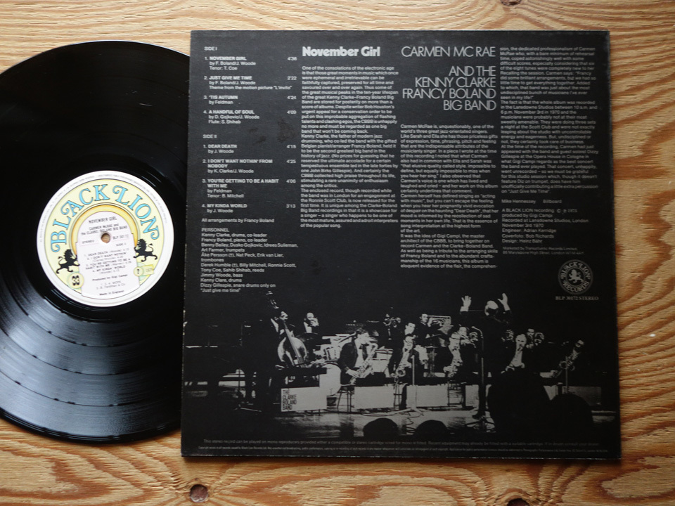 英 / Carmen Mcrae / The Kenny Clark＝Francy Boland Big Band / November Girl / BLP 30172（Black Lion）m