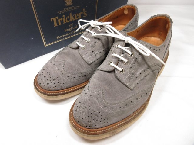 ■【トリッカーズ Tricker's】 M7292 ウイングチップ 外羽根 スエード ドレスシューズ 紳士靴 (メンズ) size7.5 グレー ★8MZA1339★