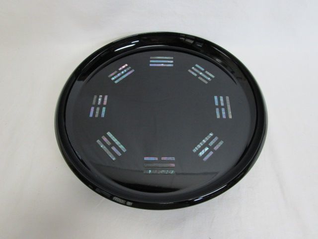 雉坂☆茶道具【 真塗 八卦盆 青貝入 木製品】☆八掛盆 茶道具 -