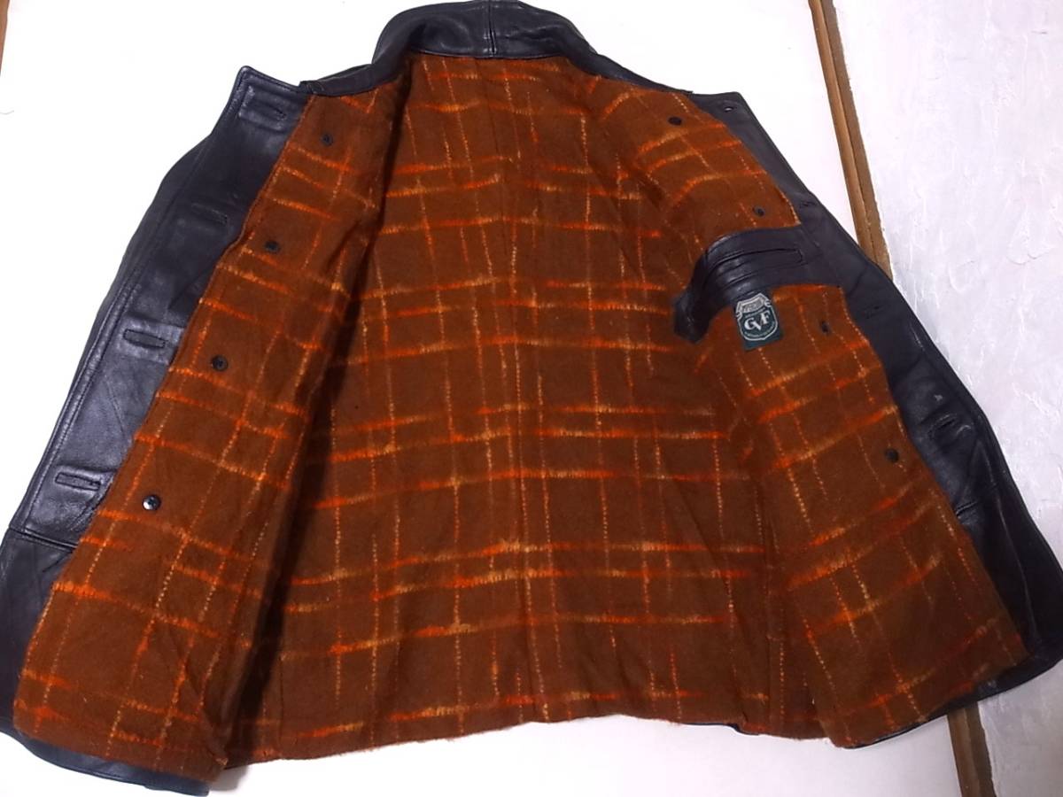 コルビジェジャケット 60s 黒レザージャケット チェック裏地 メンズ 