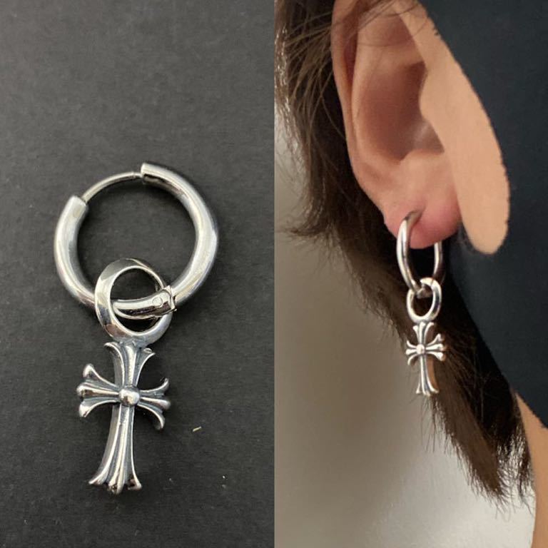 片耳 シルバー925 ベイビーファットクロスピアス フープピアス リング
