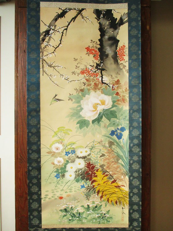 3272 村田秀玲 日本画 花鳥図 「名花十二ヵ月競艶之
