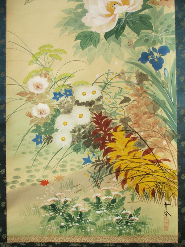 3272 村田秀玲 日本画 花鳥図 「名花十二ヵ月競艶之