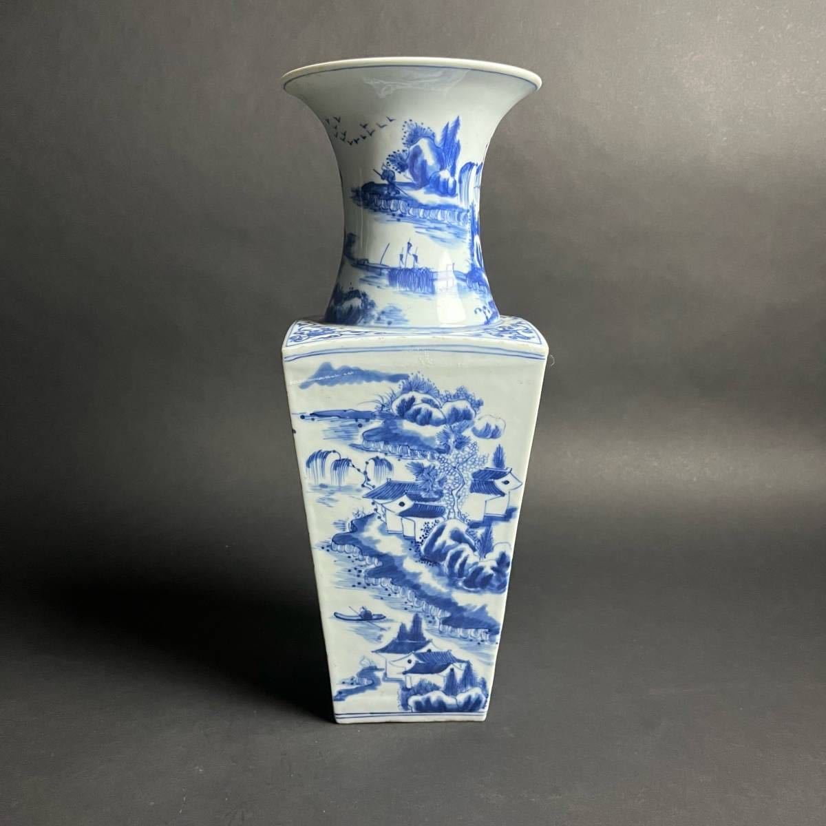 希少品 中国古董 骨董清時代 染付風景花瓶 康熙年製在銘 花器 香道具