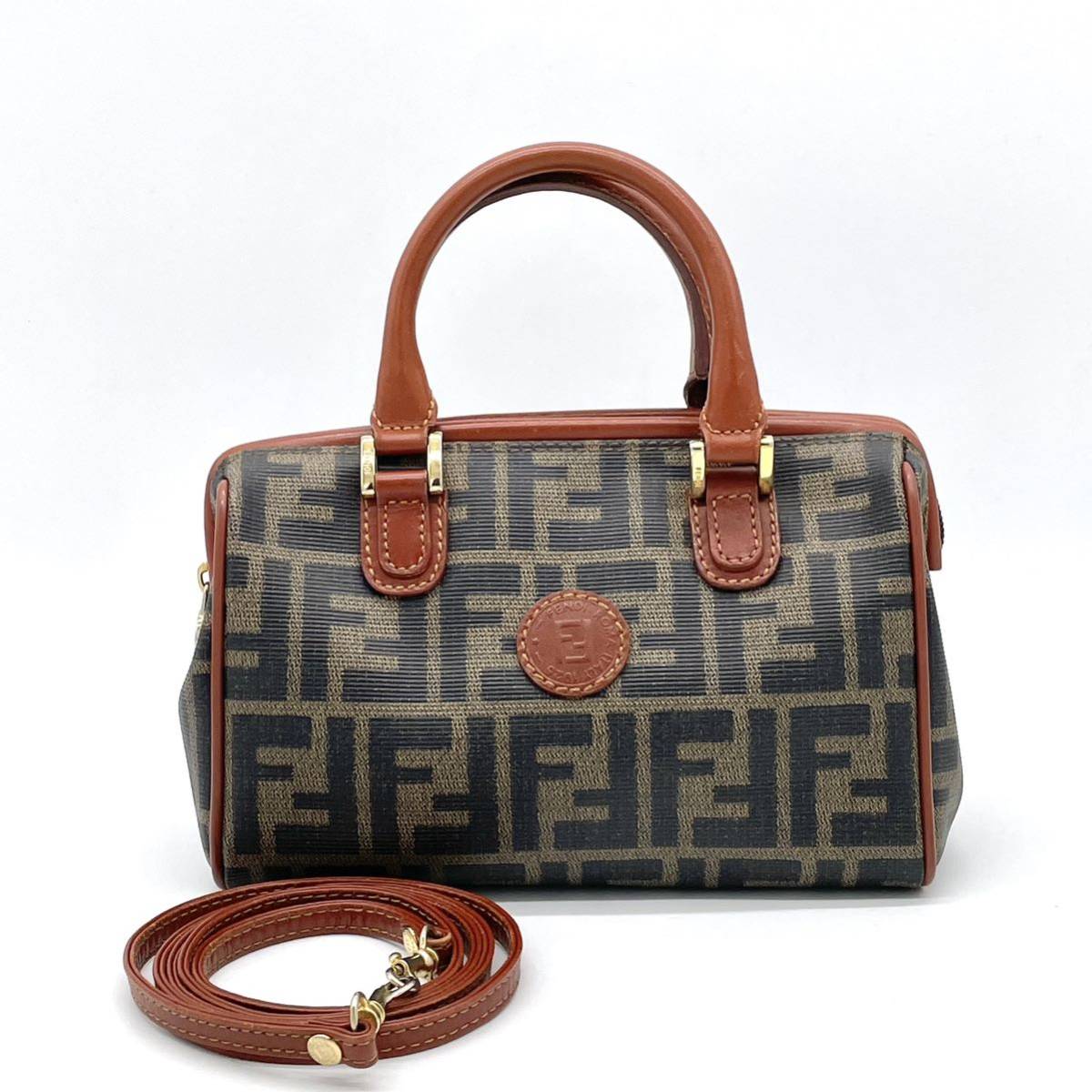 1円 極美品 FENDI フェンディ ズッカ柄 ズッカ 2way ミニボストン
