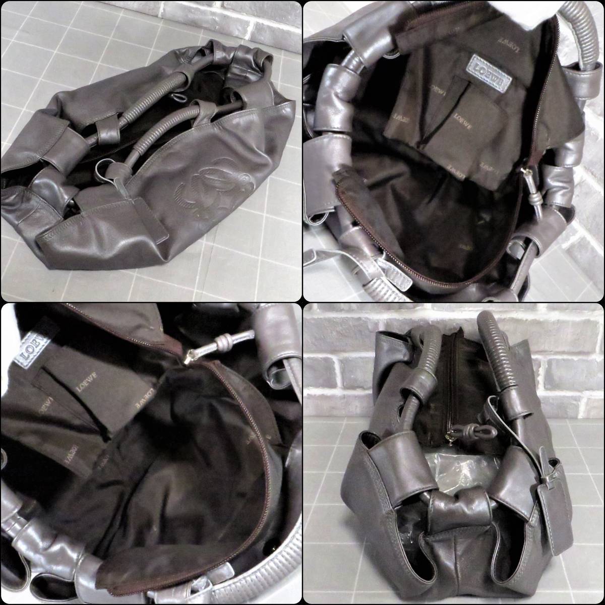 ロエベ ナッパアイレ 美品！ シルバー ハンドバッグ ナッパレザー 