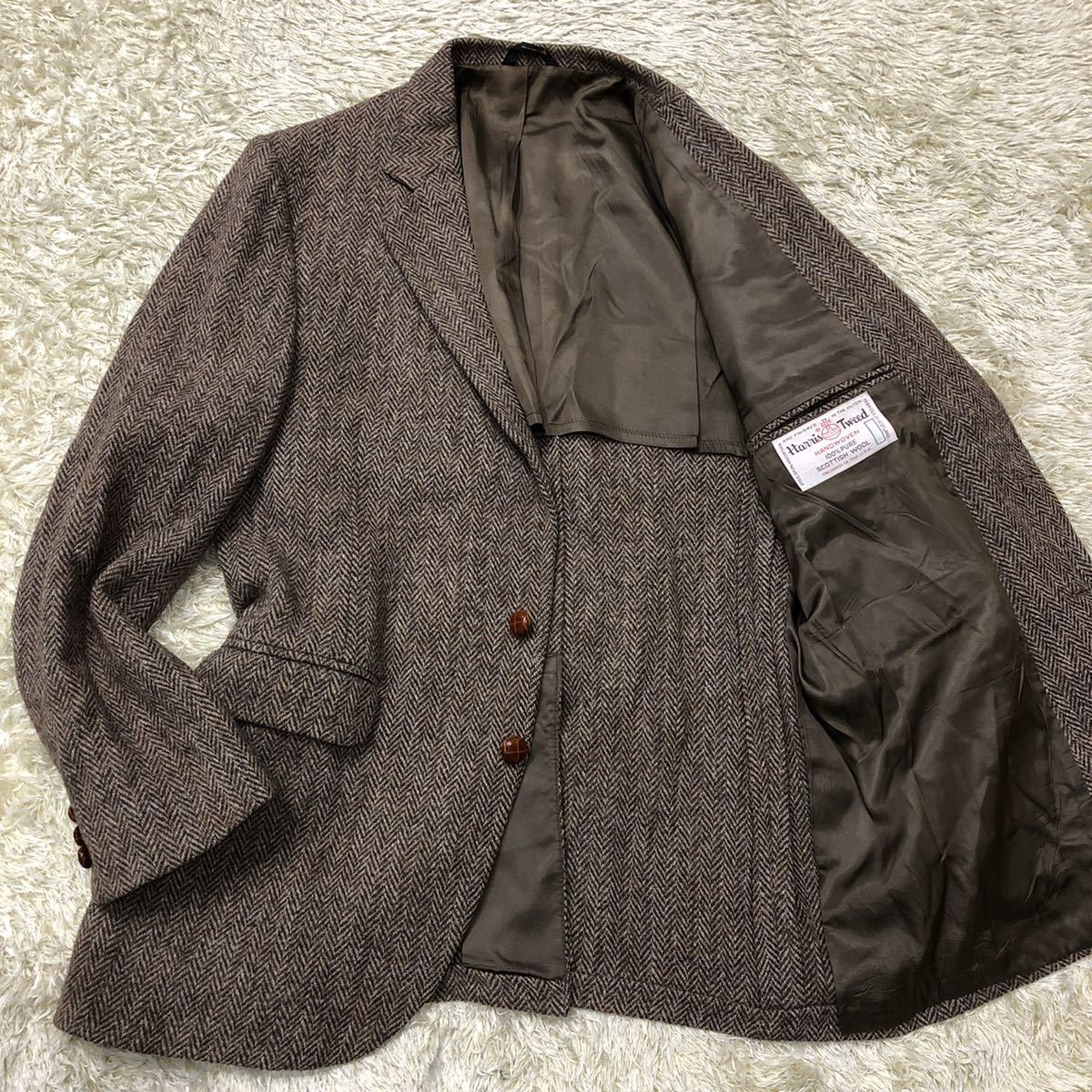 【格安，100%新品】 XL位 ハリスツイード 圧巻のヘリンボーン Harris Tweed ツイードジャケット テーラードジャケット くるみぼたん 2B ブラウン系(XLサイズ以上)｜売買されたオークション情報、yahooの商品情報をア XLサイズ以上