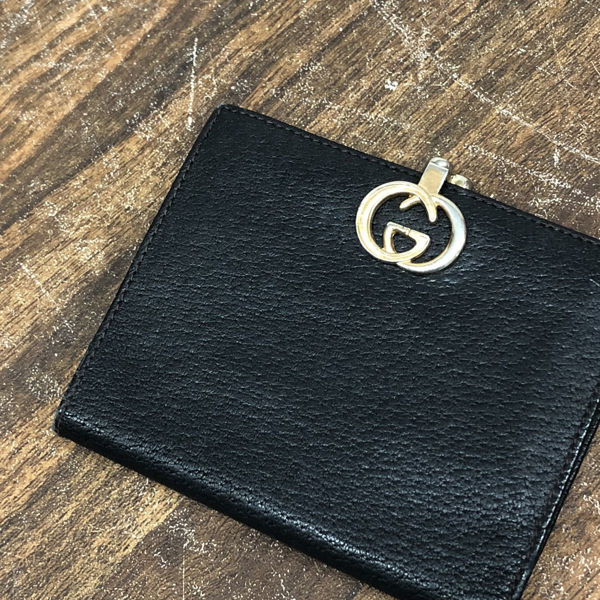 GUCCI グッチ インターロッキングG レザー 二つ折り がま口 財布 コンパクトウォレット 035.904.8785 菊E