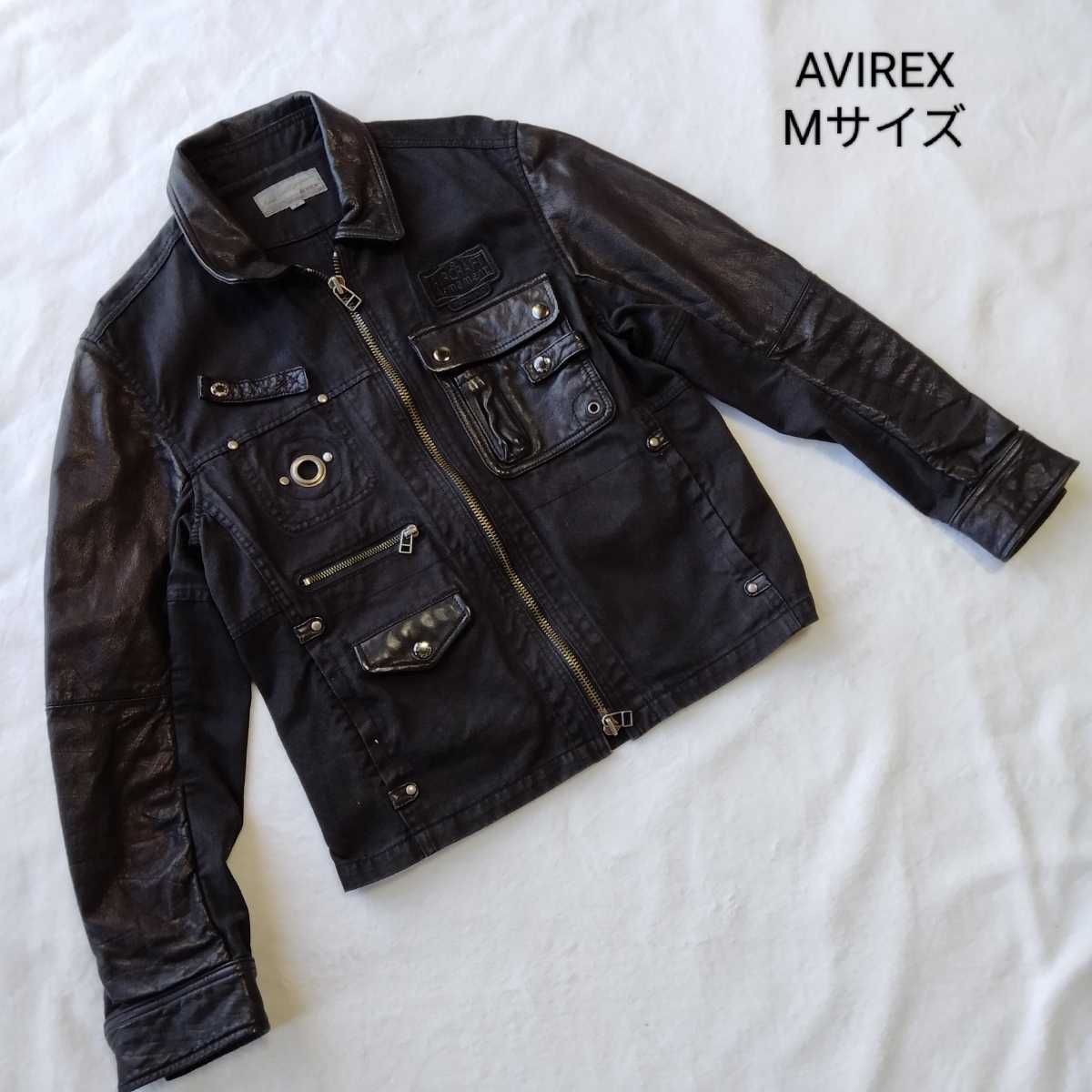 1円 美品 AVIREX アヴィレックス レザー切替ジャケット ライダーズ