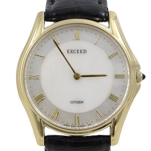シチズン エクシード クォーツ メンズ 腕時計 ゴールドGP シェル文字盤 社外ベルト 0321-C30421【いおき質店】