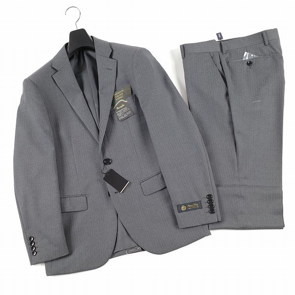 新品1円～★定価8万イタリア生地 LANEROSSI ラネロッシ マルゾット ウール毛 ストライプ二つ釦スーツ 96AB5 総裏ノータック グレー◆9949◆