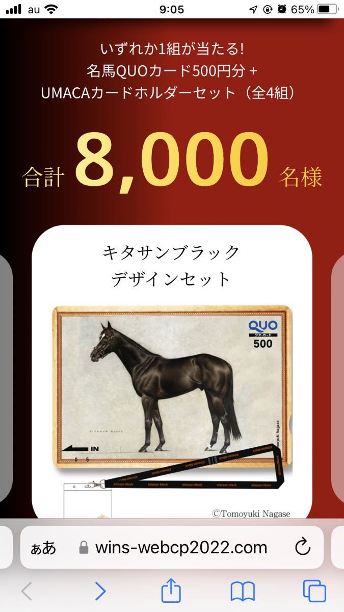 JRAアニバーサリー ウインズWEB抽選のキタサンブラックのQUOカードと