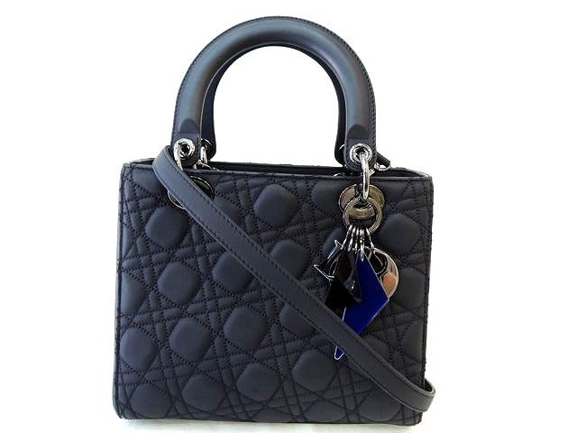 新品同様品 レア ディオール バッグ ■ レディディオール ブラック マットレザー カナージュ ガンメタ金具 2WAY Christian Dior □3K 4KS