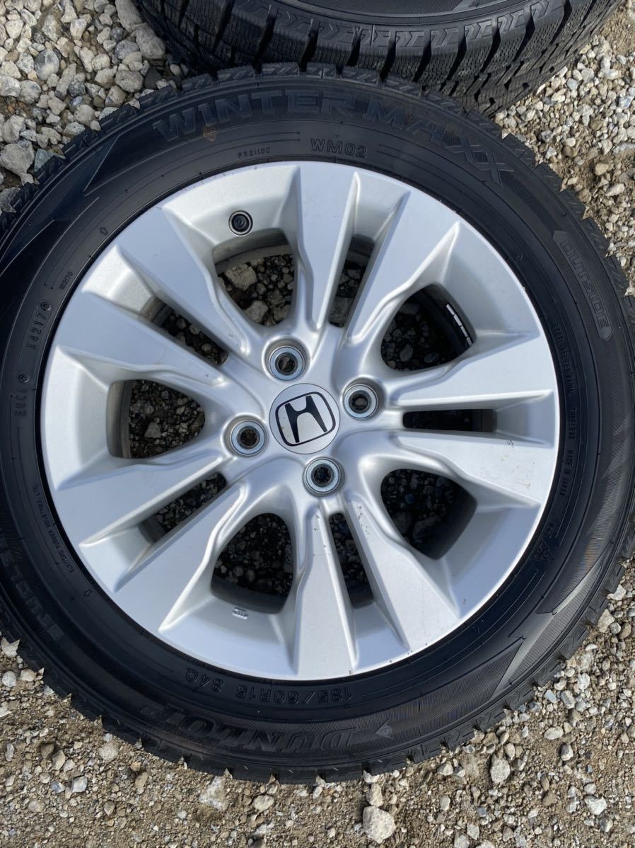 4本 ホンダ フィット 純正 15インチ 6J +50 4H 100 スタッドレス ダンロップ ウインターマックス WM02 17年 185/60R15 GR GK ハイブリット 15インチ ホンダ フィット 15インチ（スタッドレスタイヤ・ホイールセット 送料無料ホンダ純正フィット純正ホイール15インチ S8522IS