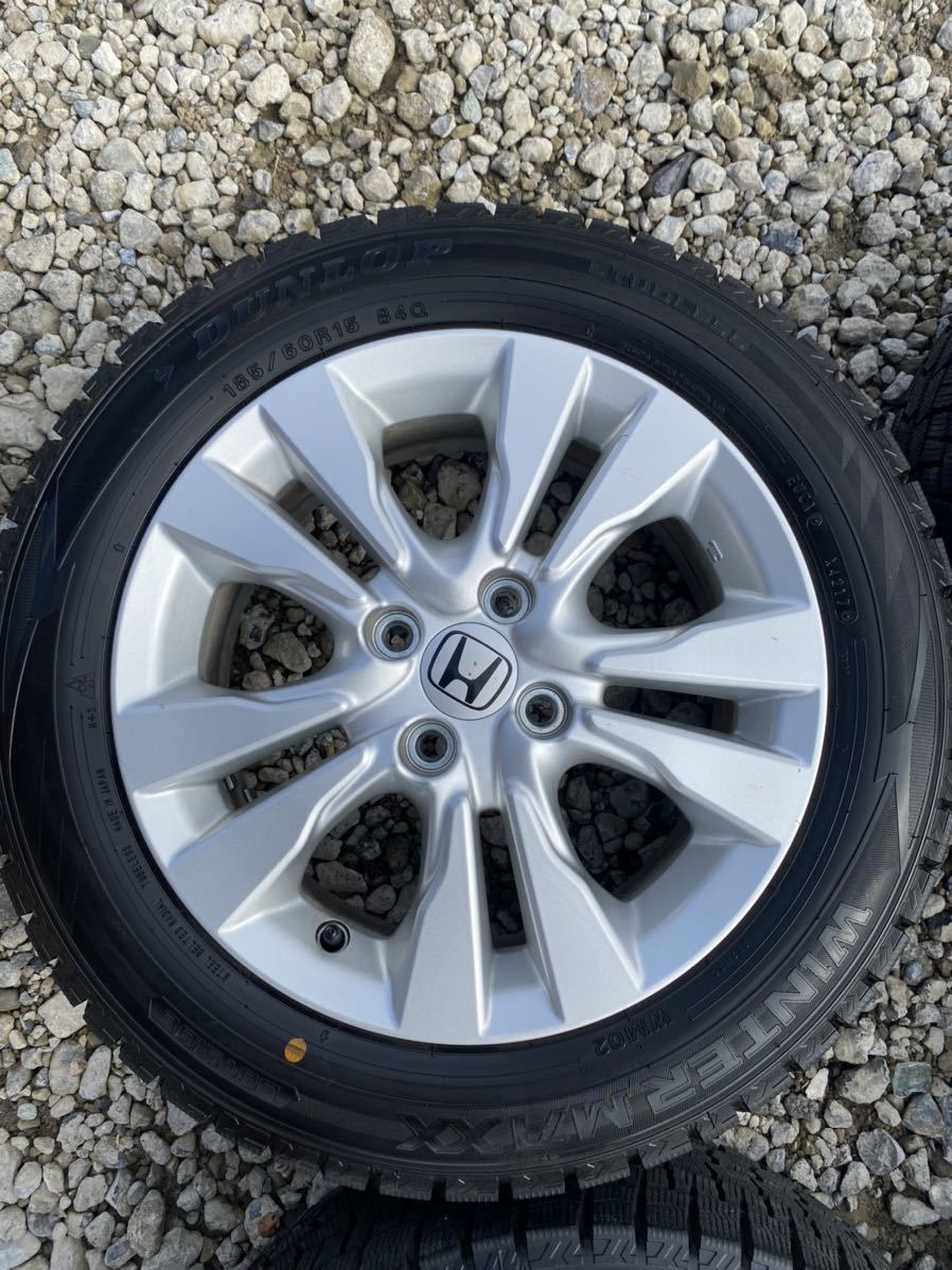 4本 ホンダ フィット 純正 15インチ 6J +50 4H 100 スタッドレス ダンロップ ウインターマックス WM02 17年 185/60R15 GR GK ハイブリット 15インチ ホンダ フィット 15インチ（スタッドレスタイヤ・ホイールセット 送料無料ホンダ純正フィット純正ホイール15インチ S8522IS