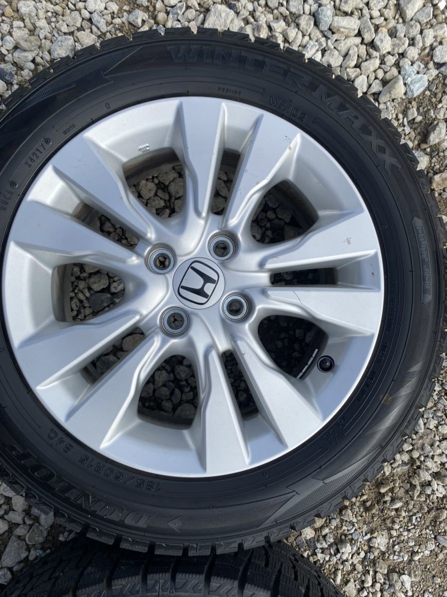 4本 ホンダ フィット 純正 15インチ 6J +50 4H 100 スタッドレス ダンロップ ウインターマックス WM02 17年 185/60R15 GR GK ハイブリット 15インチ ホンダ フィット 15インチ（スタッドレスタイヤ・ホイールセット 送料無料ホンダ純正フィット純正ホイール15インチ S8522IS
