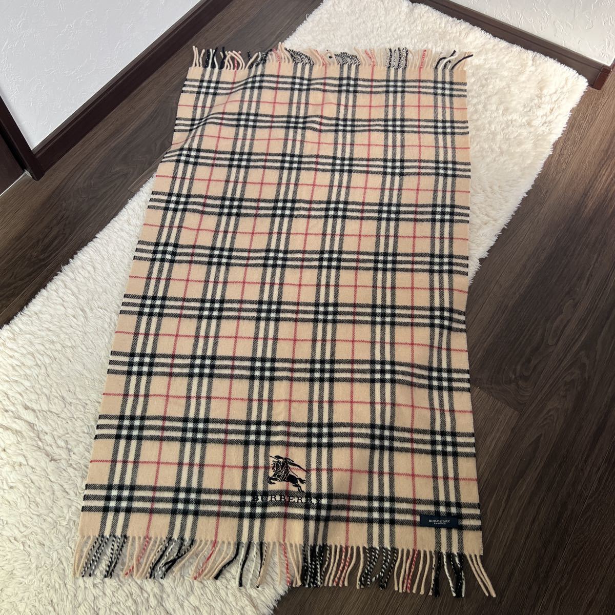 美品　バーバリー BURBERRY ウールwool100%ブランケット ひざ掛け 65cm×120cm ストール マフラー