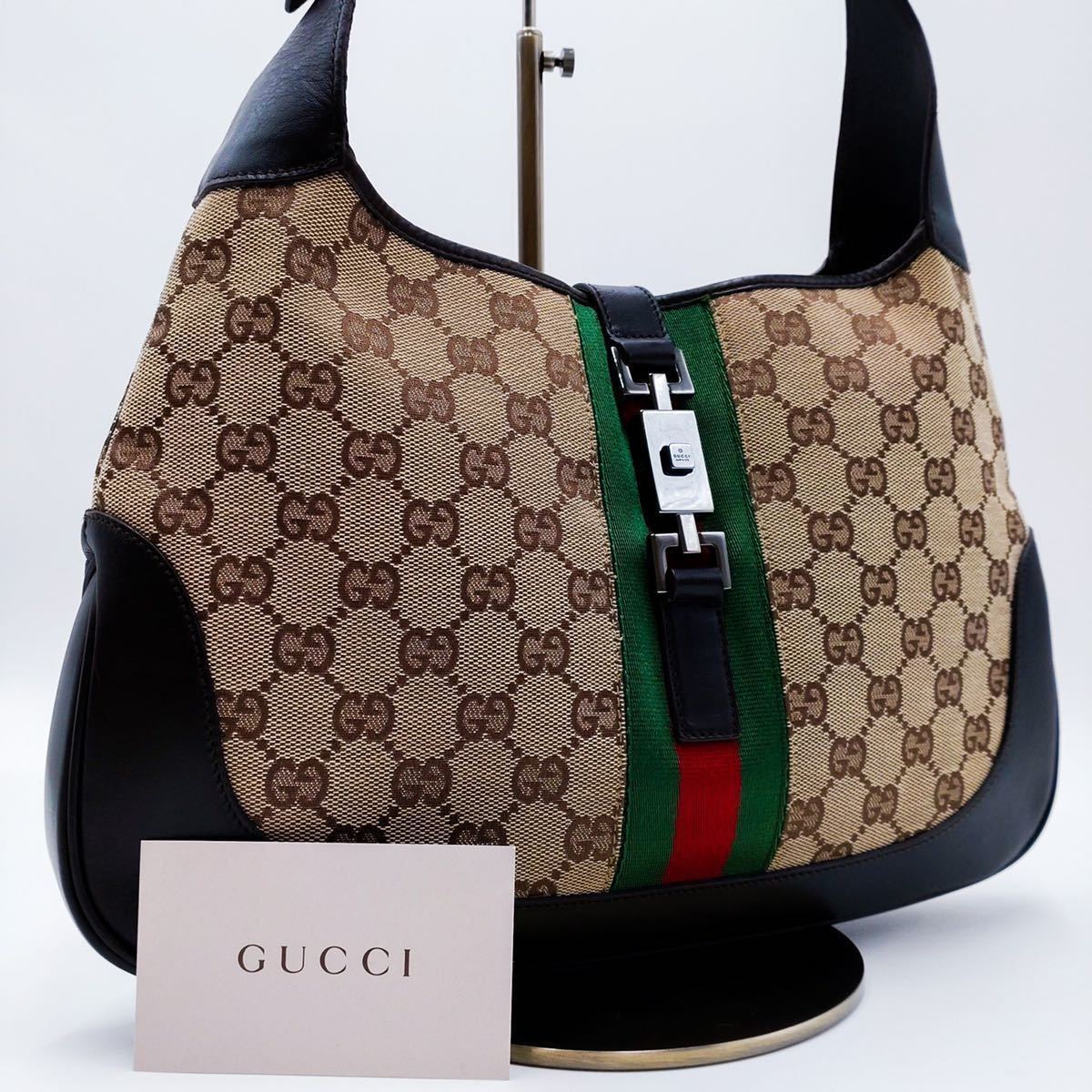 新作，HOT 1円 級 GUCCI グッチ ハンドバッグ ワンショルダー ジャッキー シェリーライン GG柄 金具 レザー レディース イタリア製 ベージュ(その他)｜売買されたオークション情報、yahooの商品情報をアー かばん、バッグ