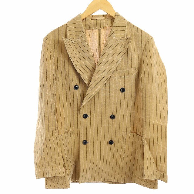 トゥモローランド TOMORROWLAND 21SS テーラードジャケット ダブル ストライプ 麻 リネン 48 M ベージュ 茶色 /SI4 メンズ