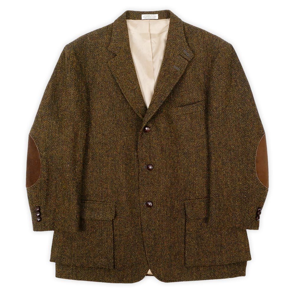 デッドストック 未使用 90's ORVIS テーラードジャケット USA製 Harris Tweed ハリスツイード (-7455) ブラウン系 46L XL相当