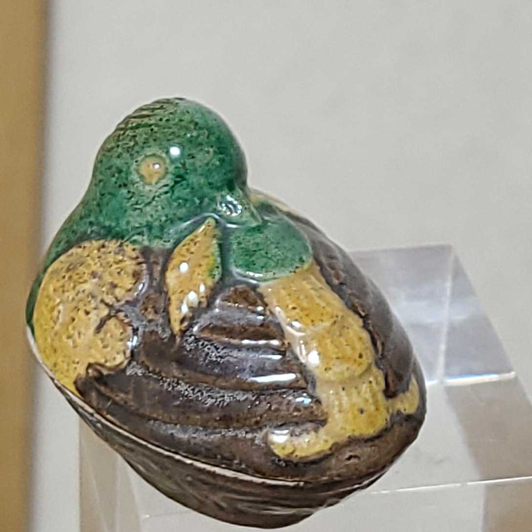 茶道具　香合　三浦竹泉　交趾写 花食鳥 茶道具 茶道 香合 香盆 平安 竹泉 在銘 共箱 鴛 交趾釉 京焼 初代 三浦