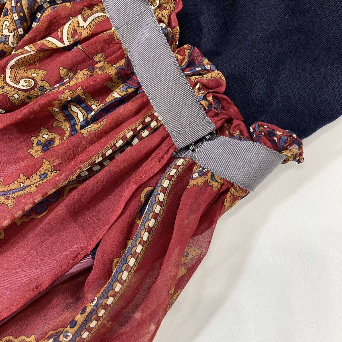 sacai 12AW スカーフドッキング ニットワンピース 紺ボルドー2(女性用 