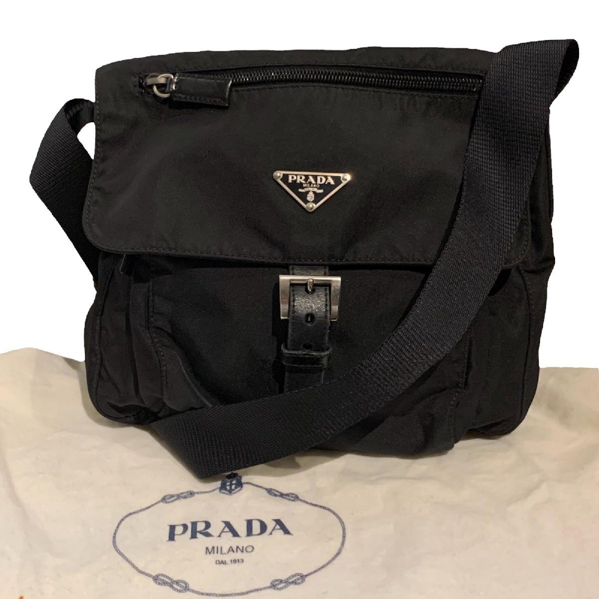 PRADA プラダ 三角ロゴプレート　テストートナイロン　ショルダーバッグ　ブラック ショルダーバッグ PRADA プラダ トートバッグ ブラック■美品 プラダ■テスートナイロン 美品プラダ