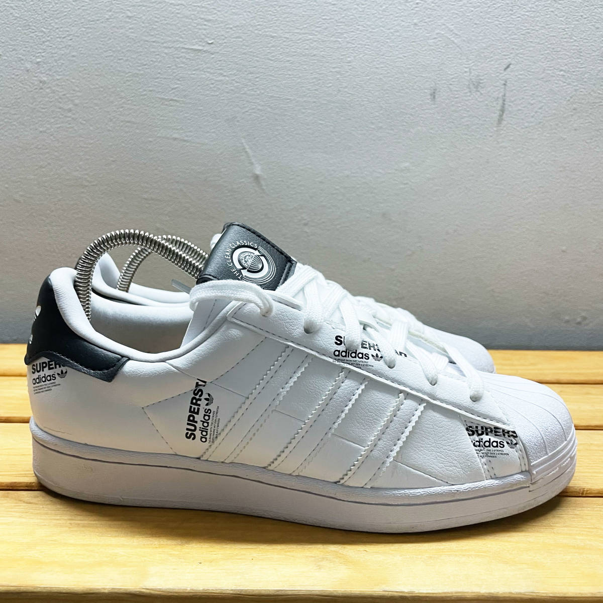 美品 箱有 adidas Superstar White Black Logo Print アディダス 