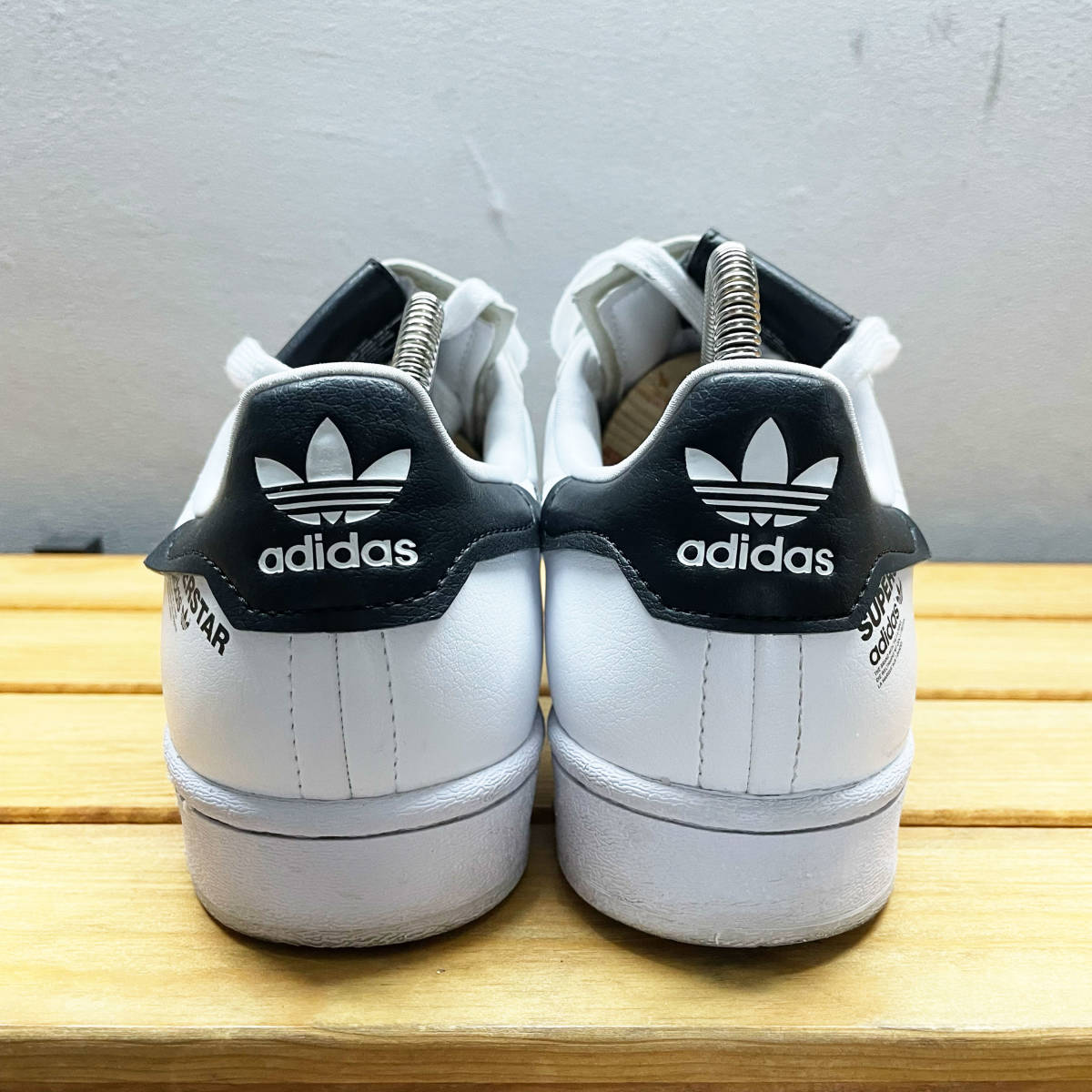 美品 箱有 adidas Superstar White Black Logo Print アディダス 