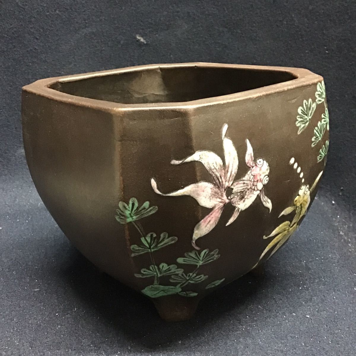中国美術　在銘植木鉢　幅約7.5~18㎝　東Y7-1104⑤タトヒサ 紫泥金魚圖植木鉢 朱泥四足鉢 中国美術 【公式通販】