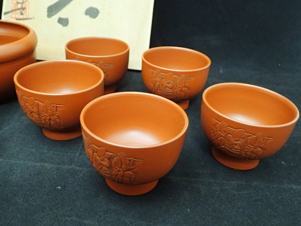 印籠蓋 井上春峰（いのうえしゅんほう） 煎茶器揃 吉川雪堂 窯変朱泥