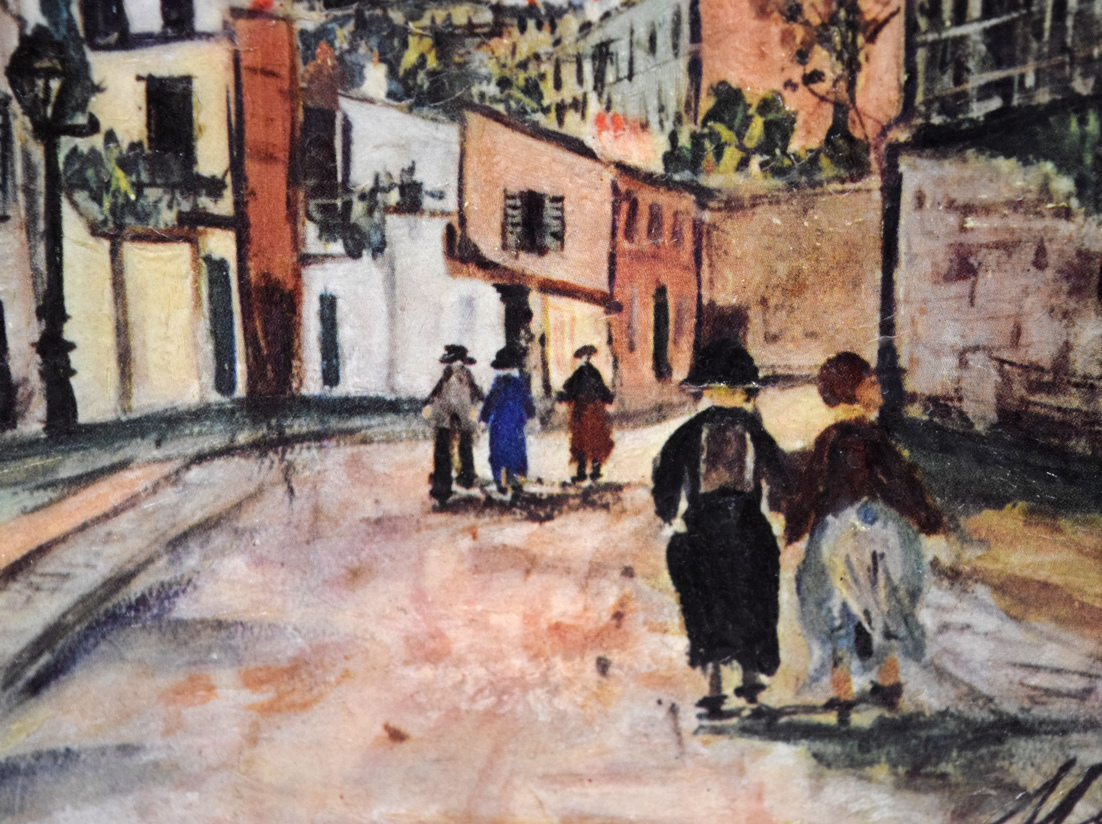 油彩画 複製画 「 モンマルトルのカフェ 」 ユトリロ   額装 P8号 小竹美術】真作保証□モーリス・ユトリロ「モンマルトル」高級複製画2