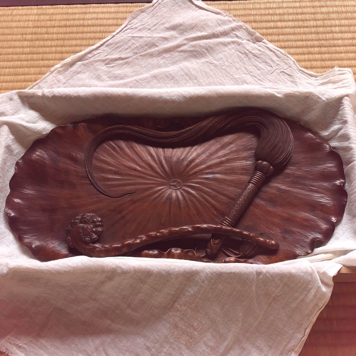 煎茶道具 市川周道 小竹斎 能面陽刻彫 共箱 5客 木彫 茶托