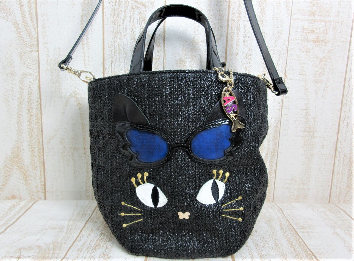 ANNA SUI/アナスイ：ネコモチーフ ストローバッグ チャーム付き 2WAY 