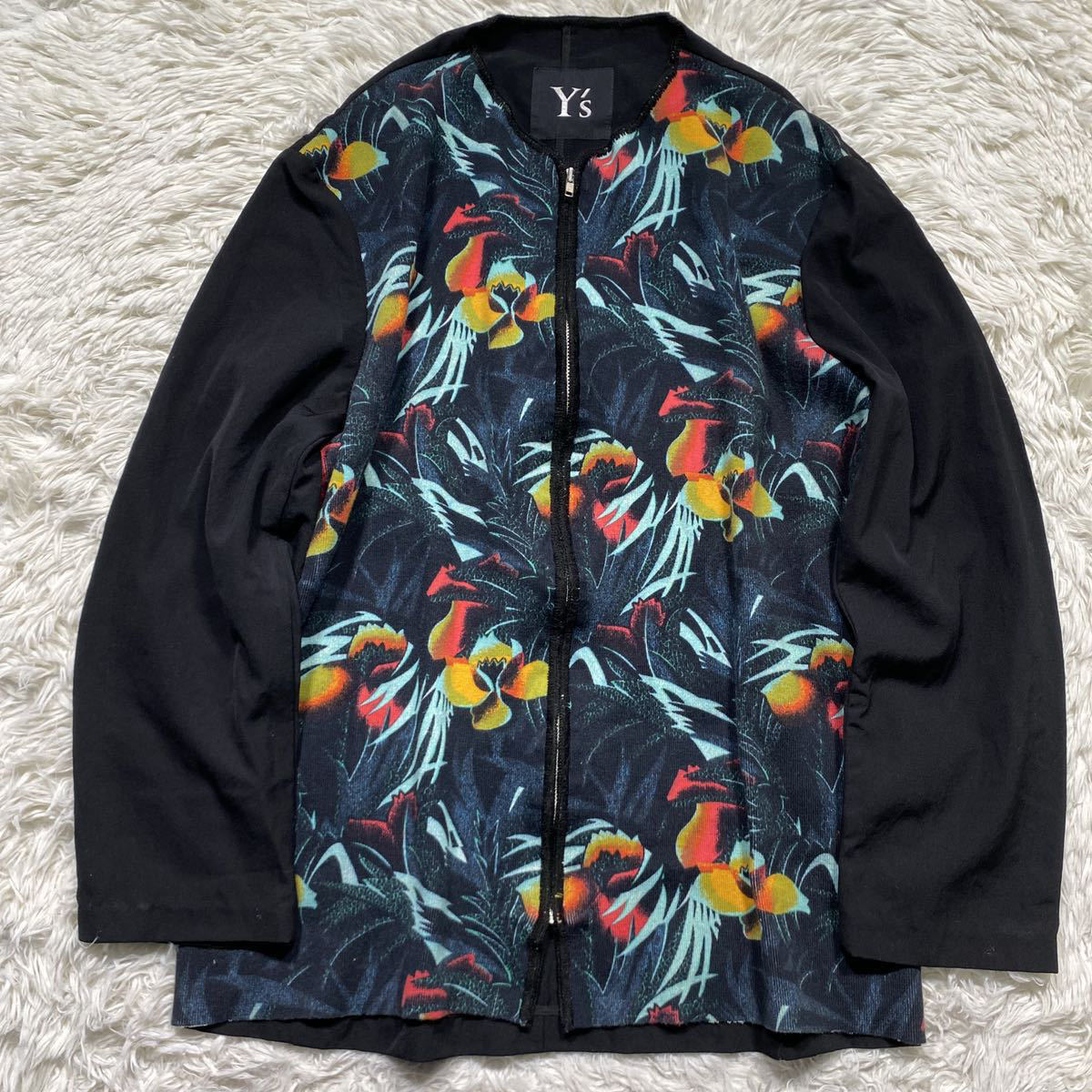 【新作登場，高品質】 Y&lsquo;s yohji yamamoto ワイズ ヨウジヤマモト 花柄 フラワー 切り替え ノーカラー 丸首 ブルゾン カーディガン(ジャンパー、ブルゾン)｜売買されたオークション情報、yahooの商品情報をアーカイ 女性用