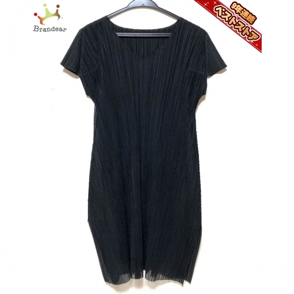 プリーツプリーズ PLEATS PLEASE サイズ3 L - 黒 レディース 半袖/ひざ丈/プリーツ ワンピース