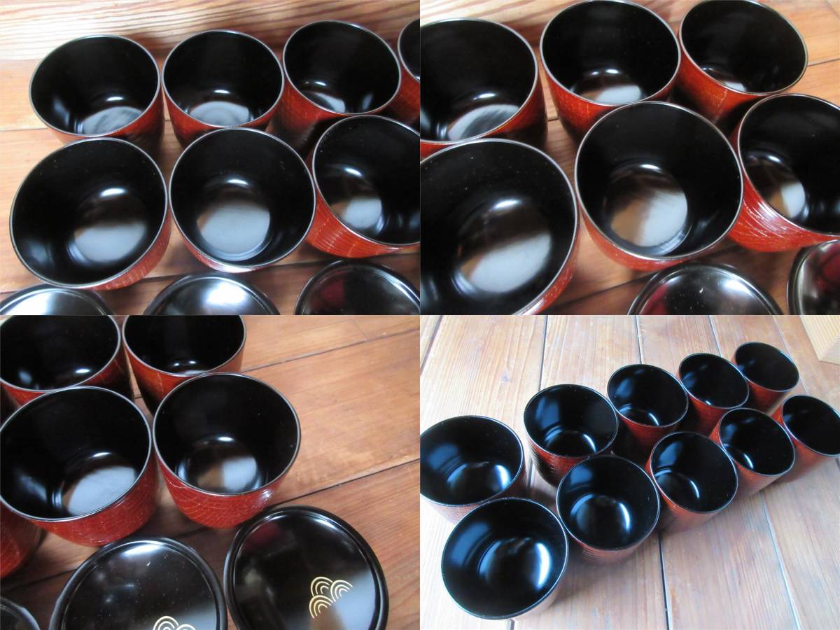 箸洗い 内青海波紋 茶懐石道具 10客入り 溜塗小吸物椀 送料無料 CZ581