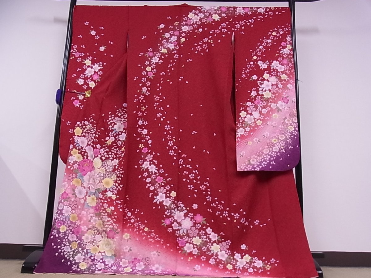 着物屋こころ 豪華振袖 舞桜文 暈し染め 金糸 ロング丈 着丈170cm
