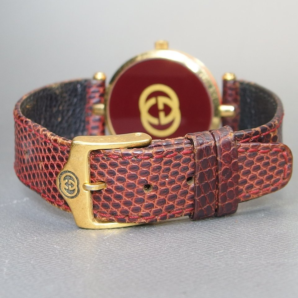 シェリーライン 電池交換済 GUCCI グッチ GP/革 レザーベルト QZ 純正