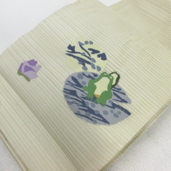 浴衣 着物 麻 夏物 絽 夏帯 カエル 日本製 絽綴れ 入山に松模様 ☆再入荷しました 夏帯] fj603s 夏着物 [召しませ花 帯飾り