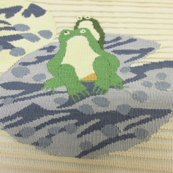 浴衣 着物 麻 夏物 絽 夏帯 カエル 日本製 絽綴れ 入山に松模様 ☆再入荷しました 夏帯] fj603s 夏着物 [召しませ花 帯飾り